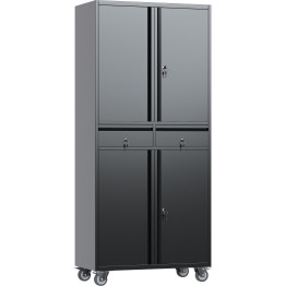Commercial Mobile Black Steel Cabinet 4 Doors 2 Drawers 760x380x1800mm - CESART210 Commercial Mobile Black Steel Cabinet 4 Doors 2 Drawers 760x380x1800mm - CESART210