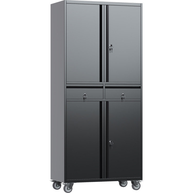 Commercial Mobile Black Steel Cabinet 4 Doors 2 Drawers 760x380x1800mm - CESART210