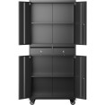 Commercial Mobile Black Steel Cabinet 4 Doors 2 Drawers 760x380x1800mm - CESART210