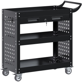 Professional 3 Tier Trolley Cart with Drawer 700x350x780mm Black - CESART212