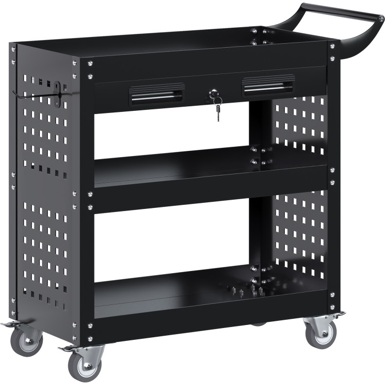 Professional 3 Tier Trolley Cart with Drawer 700x350x780mm Black - CESART212