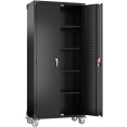 Professional Black 2 Door Lockable Steel Tool Cabinet with 4 Adjustable Shelves 800x420x1830mm - CESART214