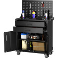 Professional Mobile Black 2 Door 2 Drawer Pegboard Steel Tool Cabinet 800x420x1320mm - CESART224
