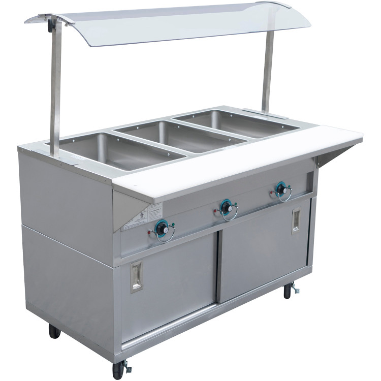 Mobile Bain marie with Cupboard & Sneeze guards 4xGN1/1 - CEEST4SWCBSD-SASG1660