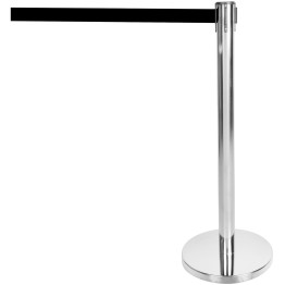 Silver Barrier Post with Black Retractable Belt 2m - CESBP01B