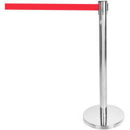 Silver Barrier Post with Red Retractable Belt 2m - CESBP01BR