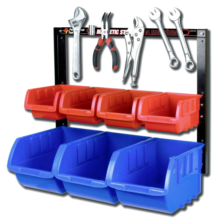 Wall Mounted Storage Rack with Magnetic Tool Holder and 7 Plastic Storage Bins 432x229x559mm | CaterEq CESBRT1707 Wall Mounted Storage Rack with Magnetic Tool Holder and 7 Plastic Storage Bins 432x229x559mm | CaterEq CESBRT1707