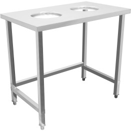 Commercial Stainless Steel Waste Collection Table with Dual Circular Openings 1000x600x900mm | CaterEq CESC10060