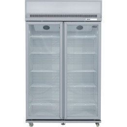 Commercial Display Refrigerator Upright 1020 litres Double Hinged glass door LED canopy Grey - CESCM1127