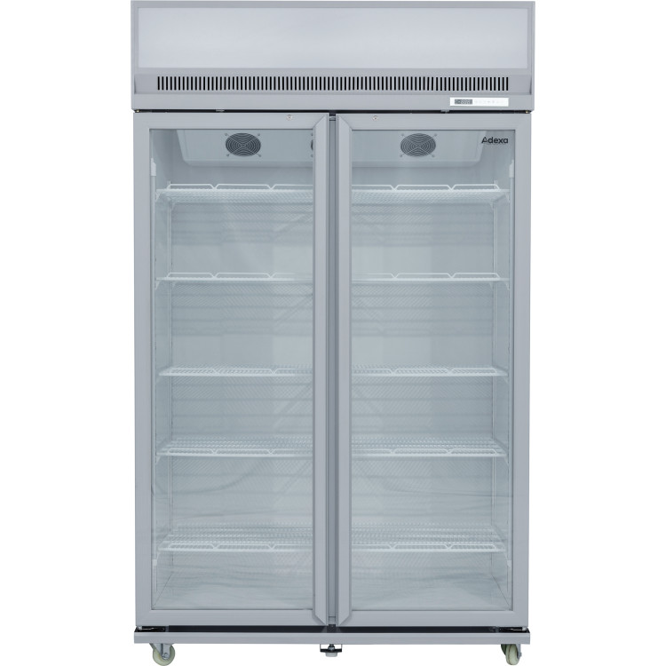 Commercial Display Refrigerator Upright 1020 litres Double Hinged glass door LED canopy Grey - CESCM1127