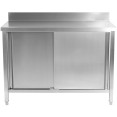 Commercial Worktop Floor Cupboard Sliding doors Stainless steel 1000x700x850mm Upstand - CEVTC107SLB