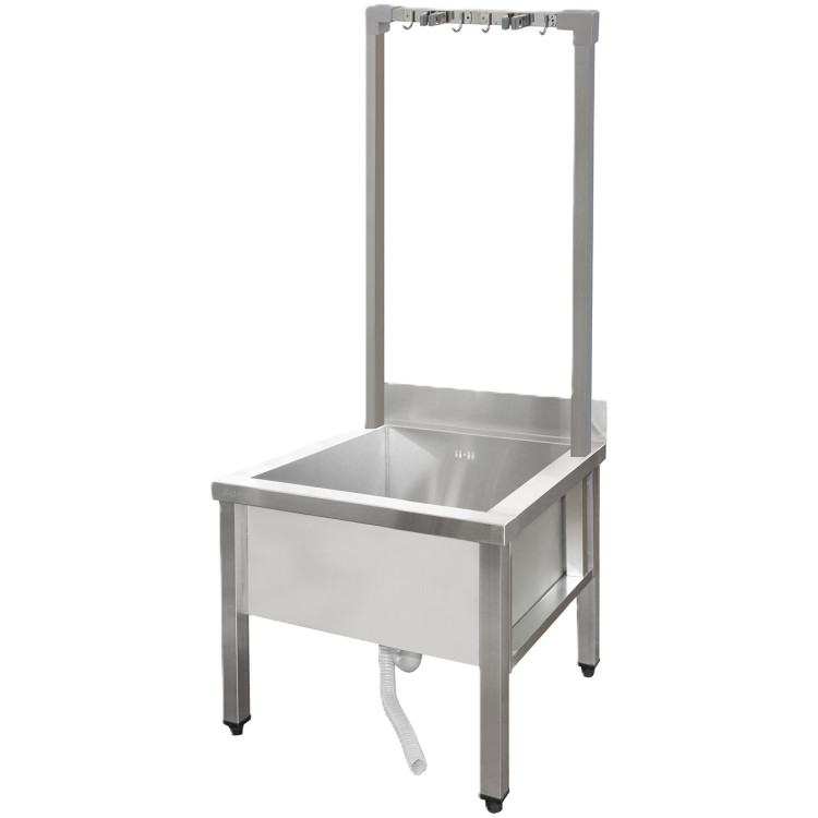 Commercial Stainless Steel Mop Sink with High Rack & 2-in-1 Mop Holder 600x600x550mm | CaterEq CESMSJYHR6060