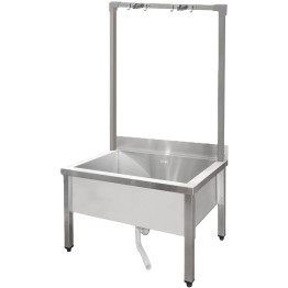 Commercial Stainless Steel Mop Sink with High Rack & 2-in-1 Mop Holder 800x600x550mm | CaterEq CESMSJYHR8060