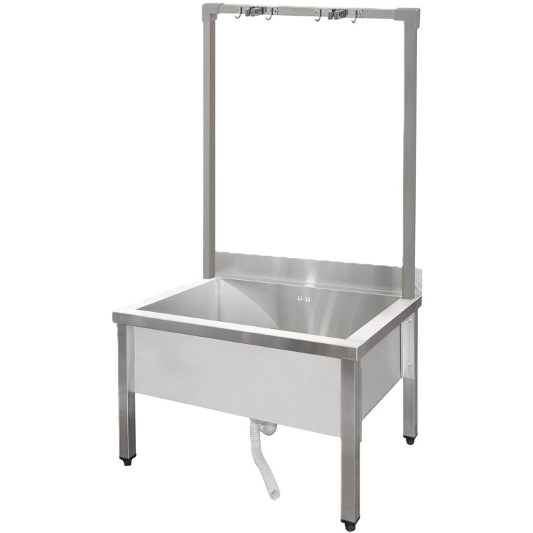 Commercial Stainless Steel Mop Sink with High Rack & 2-in-1 Mop Holder 800x600x550mm | CaterEq CESMSJYHR8060
