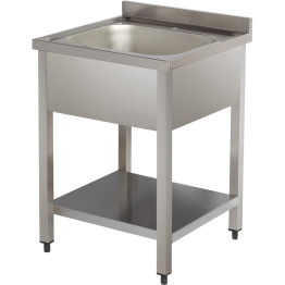 Commercial Sink Stainless steel 1 bowl Bottom shelf Splashback 600mm Depth 600mm - CEVS66BS