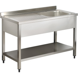 Commercial Sink Stainless steel 1 bowl Right Bottom shelf Splashback 1000mm Depth 600mm - CEVS106RBS