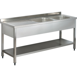 Commercial Sink Stainless steel 2 bowls Right Bottom shelf Splashback 1400mm Depth 700mm - CEVS147RBT