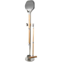Set of 3 Pizza Oven Tools with Stand - 12" Square Pizza Peel, 12" Round Pizza Peel & Pizza Oven Brush with Scraper - CESPTH4S