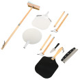 Set of 6 Pizza Oven Tools with Stand - 3pcs 12" Pizza Peel, Pizza Cutter, Spatula & Pizza Oven Brush with Scraper - CESPTH6S
