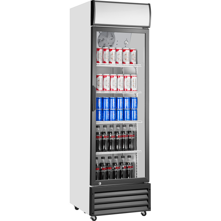 Commercial Upright Beverage Bottle Cooler 210 Litres Single Hinged Glass Door Black & White 538x525x1772mm | CaterEq CESSH22 Commercial Upright Beverage Bottle Cooler 210 Litres Single Hinged Glass Door Black & White 538x525x1772mm | CaterEq CESSH22