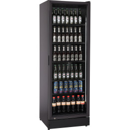Commercial Upright Beverage Bottle Cooler 360 Litres Single Hinged Glass Door Black 600x620x1800mm | CaterEq CESSH48