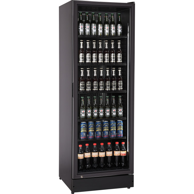 Commercial Upright Beverage Bottle Cooler 360 Litres Single Hinged Glass Door Black 600x620x1800mm | CaterEq CESSH48 Commercial Upright Beverage Bottle Cooler 360 Litres Single Hinged Glass Door Black 600x620x1800mm | CaterEq CESSH48
