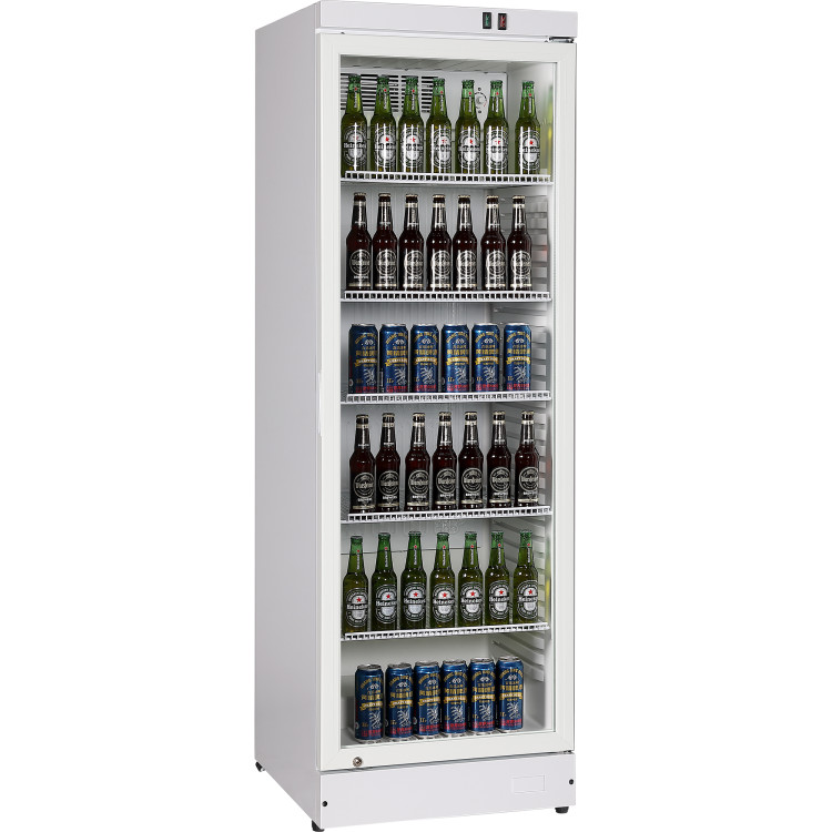Commercial Upright Beverage Bottle Cooler 360 Litres Single Hinged Glass Door White 600x620x1860mm | CaterEq CESSH50 Commercial Upright Beverage Bottle Cooler 360 Litres Single Hinged Glass Door White 600x620x1860mm | CaterEq CESSH50