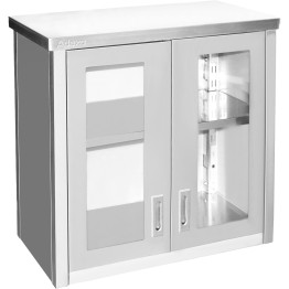 Commercial Wall Cabinet Cupboard Glass Doors Stainless Steel 800x400x800mm | CaterEq CESWCGDHH80402