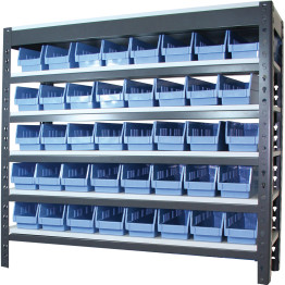 Commercial Heavy Duty Boltless Shelving Unit 6 Shelves 35 bins Melamine Shelves 900x300x915mm - CESY30906