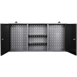 Professional Grey and Black Wall Mounted Double Door Tool Cabinet with Open Shelf/Rack and Key 1200x200x600mm - CETC003