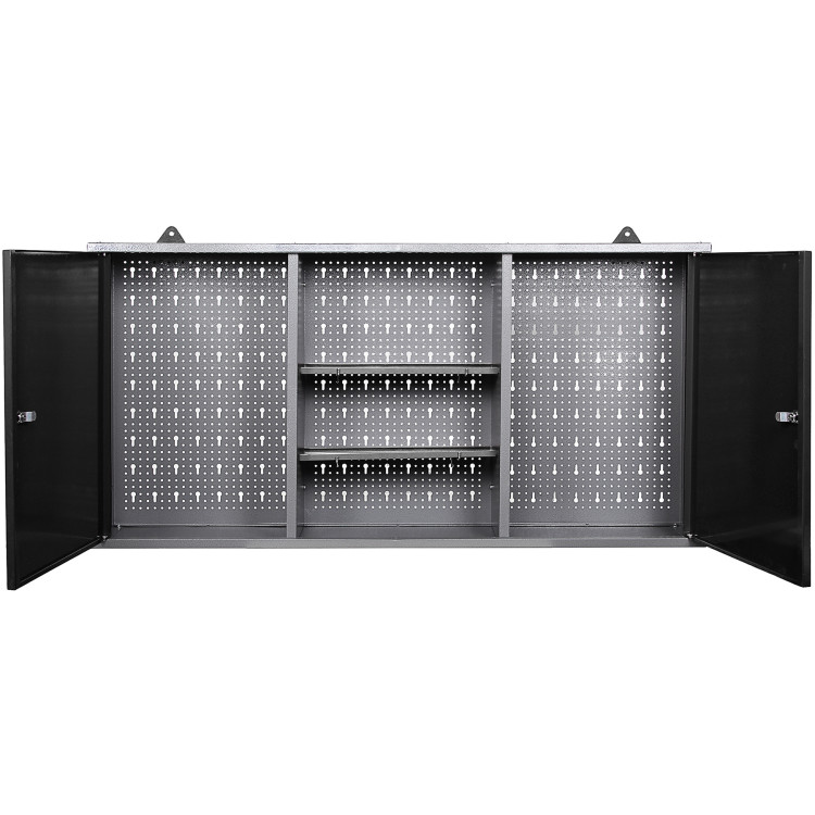 Professional Grey and Black Wall Mounted Double Door Tool Cabinet with Open Shelf/Rack and Key 1200x200x600mm - CETC003
