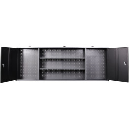 Professional Grey and Black Wall Mounted Double Door Tool Cabinet with Open Shelf/Rack and Key 1600x200x600mm - CETC003A
