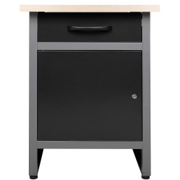 Professional Grey and Black Workshop Workbench with 30mm Wooden Desktop, Drawer and Lockable Door 600x600x850mm - CETC004