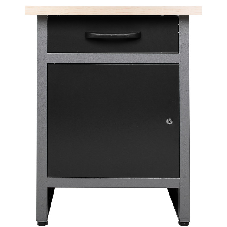 Professional Grey and Black Workshop Workbench with 30mm Wooden Desktop, Drawer and Lockable Door 600x600x850mm - CETC004