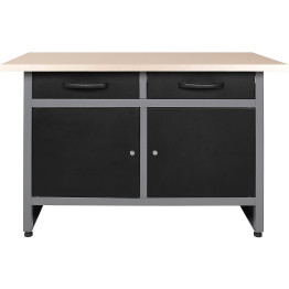 Professional Grey and Black Workshop Workbench with 30mm Wooden Desktop, Drawers and Lockable Doors 1200x600x850mm - CETC006