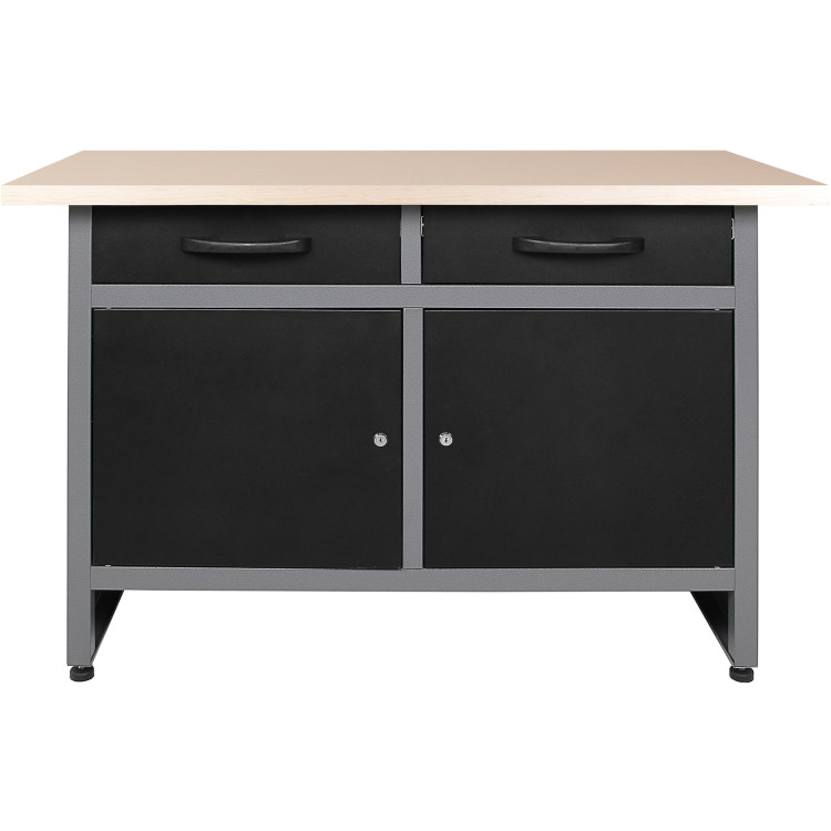 Professional Grey and Black Workshop Workbench with 30mm Wooden Desktop, Drawers and Lockable Doors 1200x600x850mm - CETC006