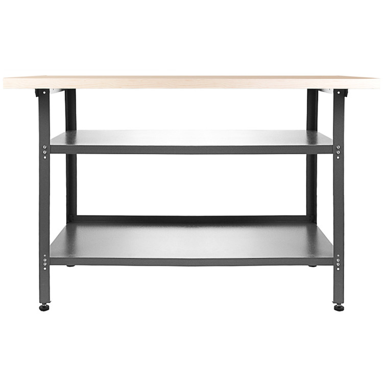 Professional Grey and Black Workshop 3 Layer Workbench with 30mm Wooden Desktop 1200x600x850mm - CETC006A
