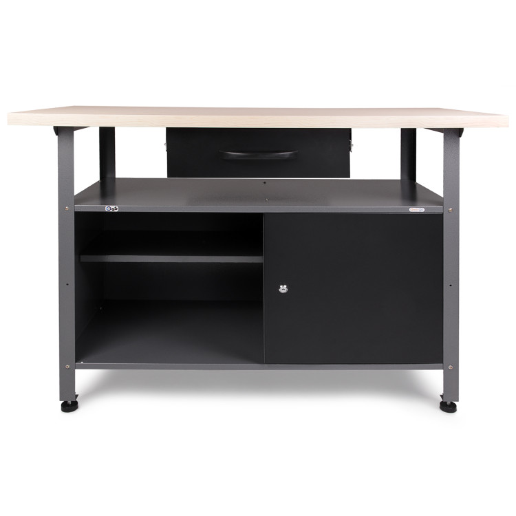 Professional Grey and Black Workshop 2 Layer Workbench with 2 Lockers and 30mm Wooden Desktop 1200x600x850mm - CETC006B