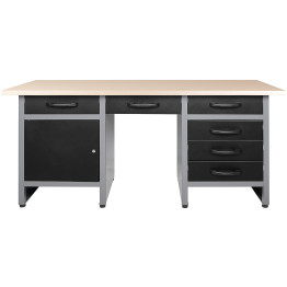 Professional Grey and Black Workshop Workbench with 30mm Wooden Desktop, 6 Drawers and Lockable Door 1600x600x850mm - CETC007