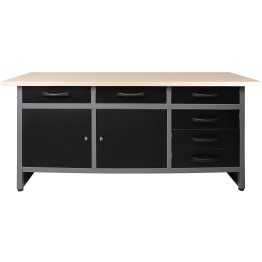Professional Grey & Black Workshop Workbench with 30mm wooden desktop 6 drawers & 2 lockable doors 1600x600x850mm - CETC008