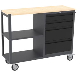 Professional Mobile Grey and Black Tool Cabinet with 4 Drawers and 2 Shelves Wooden Worktop 1480x500x1000mm - CETC097