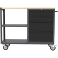 Professional Mobile Grey and Black Tool Cabinet with 4 Drawers and 2 Shelves Wooden Worktop 1480x500x1000mm - CETC097