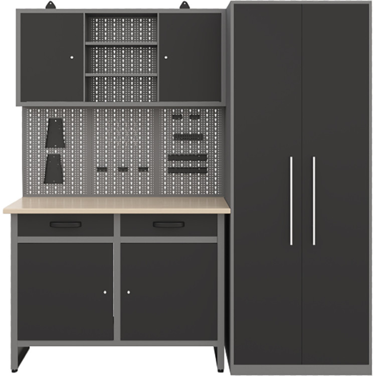 Garage Workstation Set - with Wooden Desktop, 5 Drawers, 2 Cupboards, and 1 Cabinet, 2100x600x2050 - CETC117