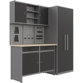 Garage Workstation Set - with Wooden Desktop, 5 Drawers, 2 Cupboards, and 1 Cabinet, 2100x600x2050 - CETC117