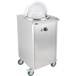 Heated Plate dispenser trolley Stainless steel 12''/300mm 50 plates with Rolltop Cover - CETDDS1C