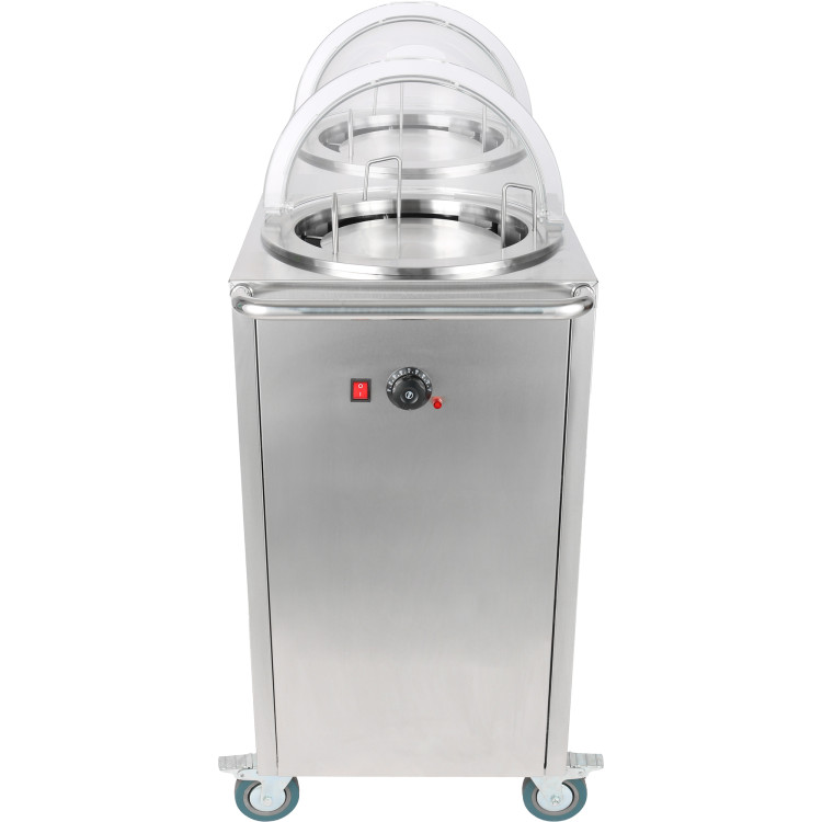 Heated Plate dispenser trolley Stainless steel 12''/300mm 2x50 plates with Rolltop Cover - CETDDS2C