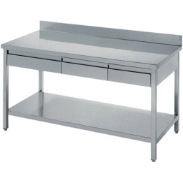 Professional Work table 3 drawers Stainless steel Bottom shelf Upstand 1500x700x900mm - CETHATS157A3D Professional Work table 3 drawers Stainless steel Bottom shelf Upstand 1500x700x900mm - CETHATS157A3D