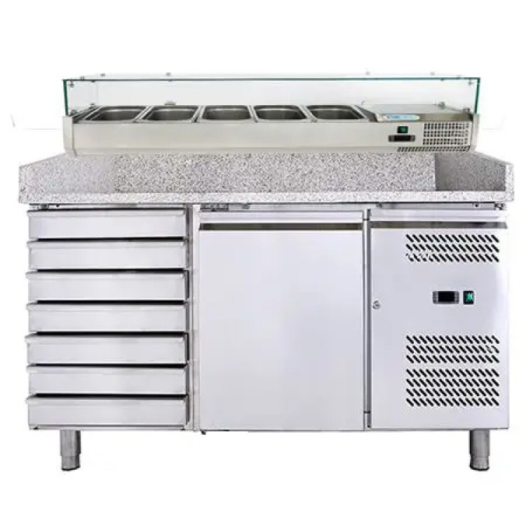 Pizza Prep Table 1 Door 7 Drawers Counter Top Display 7xGN1/4 - THPZ1610TN+PT15