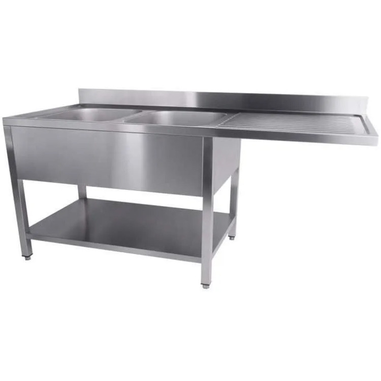 Commercial Sink for dishwashers 2 bowls Left Bottom shelf Splashback 1600mm Depth 700mm - CETHSTR167SBL2