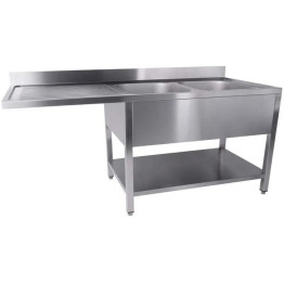 Commercial Sink for dishwashers 2 bowls Right Bottom shelf Splashback 1600mm Depth 700mm - CETHSTR167SBR2